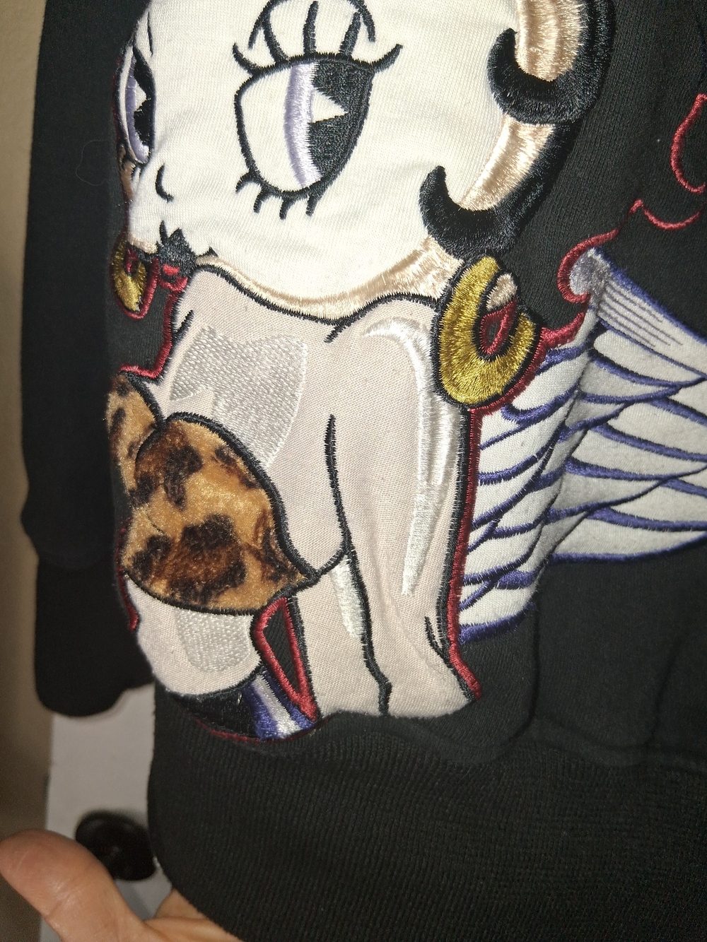 Vintage 2007 JH Design Betty Boop Full Zip Hoodie Leopard Trim Y2K Size Large - Picture 10 of 16